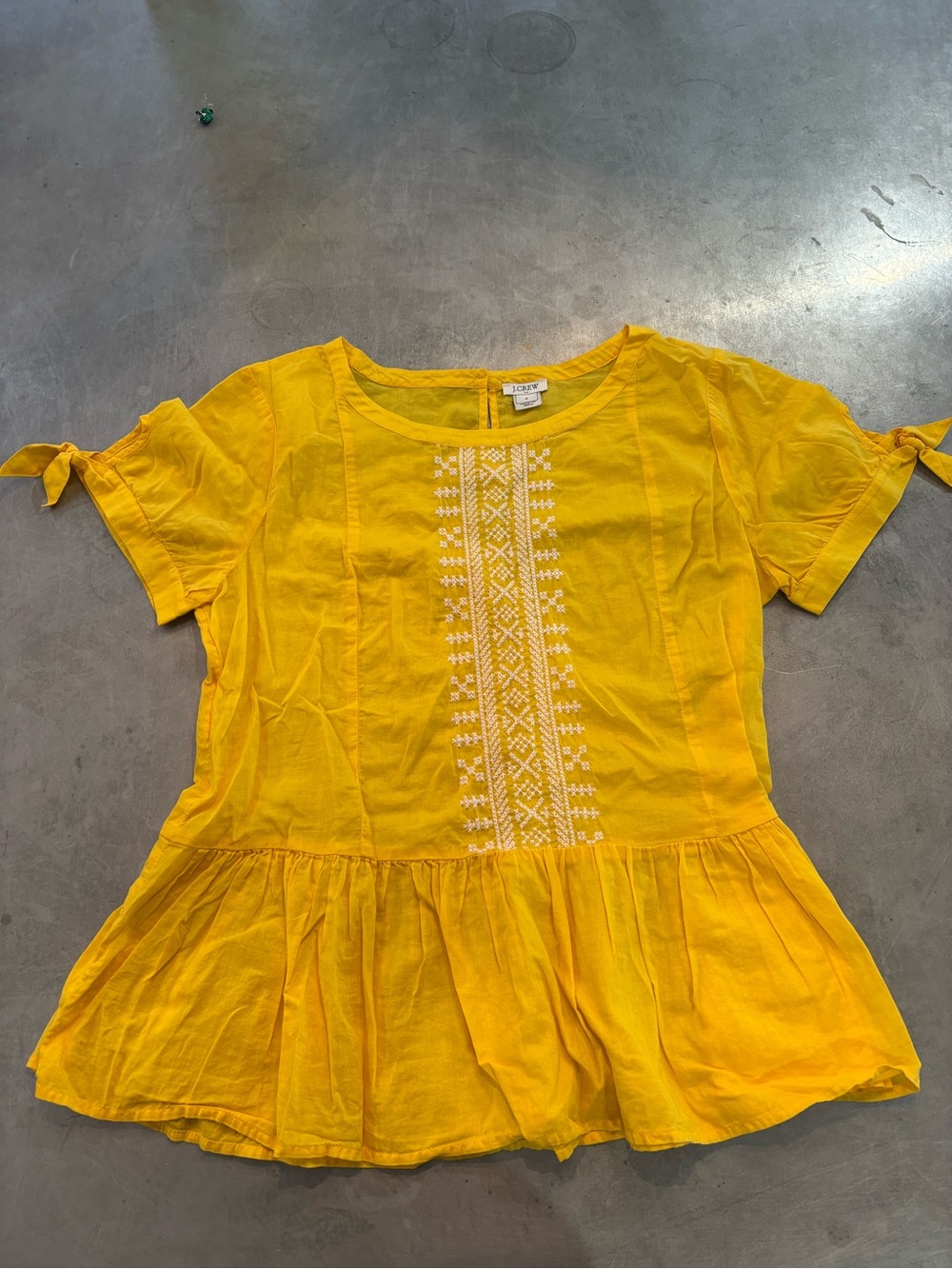 J. Crew Yellow Peplum Tunic with White Embroidery